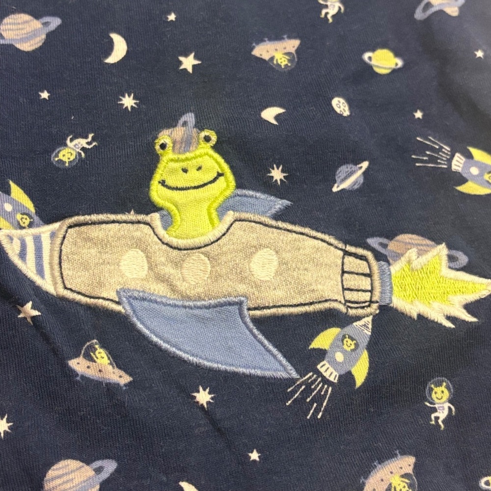 3M Space Galaxy Alien Rocket Ship Snap Romper Navy‎ Blue embroidered baby gift